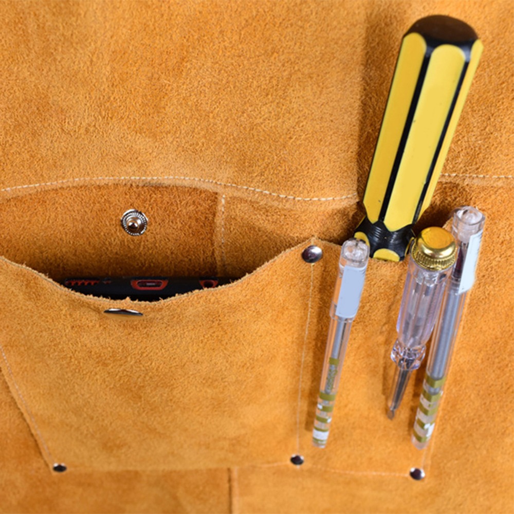 Woodworking Apron - 오렌지색 두꺼운 소가죽 용접 앞치마 소가죽